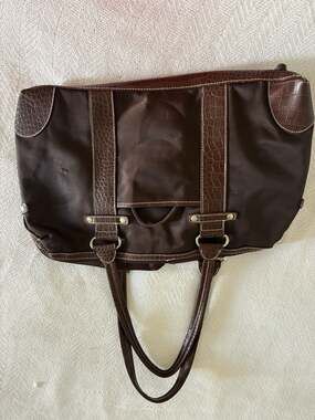 George Brown Nylon and Faux Croc-Embossed Tote Shoulder Bag